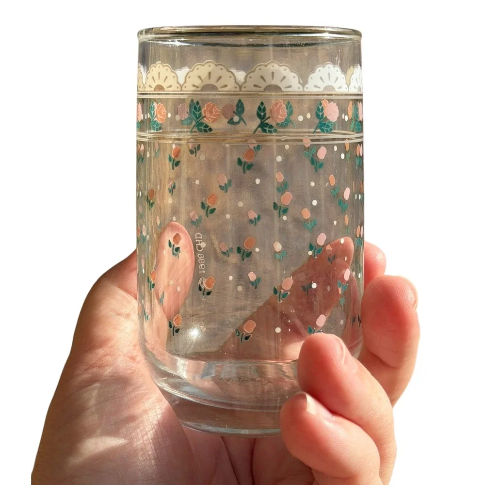 Vintage 1988 Victoriana Pink Rosebud Juice Glasses Set of 3 Floral Tumblers